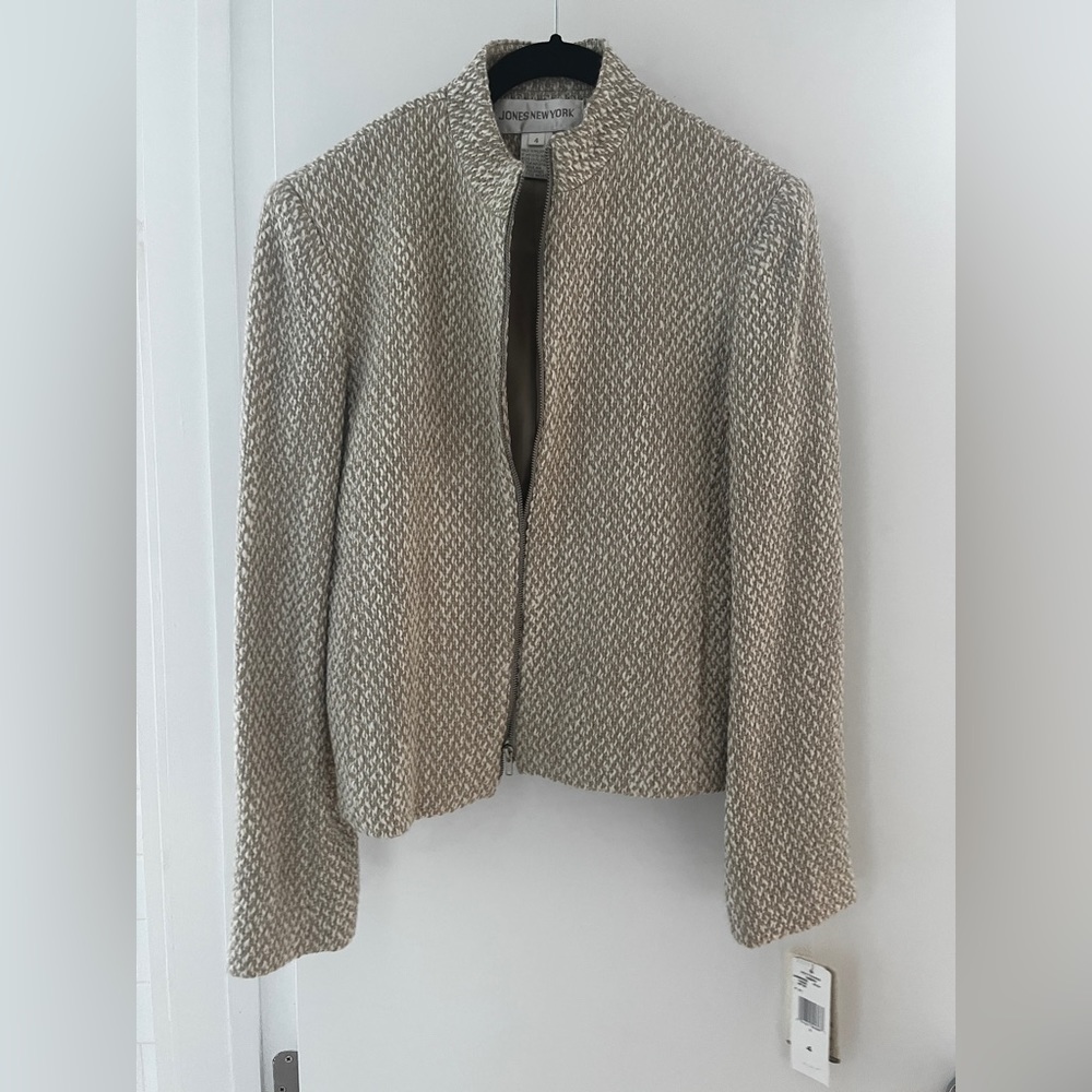 NWT Vintage Jones New York Zip Wool Blend Jacket, Size 4